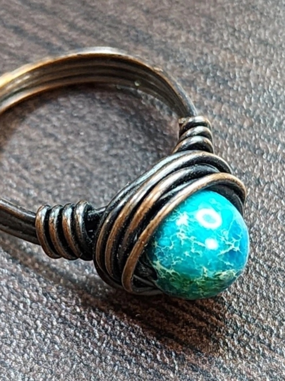 Turquoise Blue Stone Wire-Wrap Ring - Women Jewelry - Picture 2 of 5